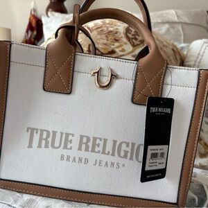 True Religion Tan and White Women's Tote